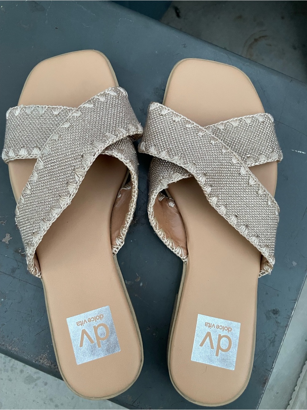 Dolce Vita Neutral Woven Crossband Slide Sandals Size 8